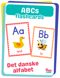 bogstavkort med bogstaver, ord og illustrationer - abc dansk